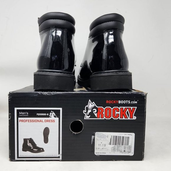 Men\'s 11.5W Rocky professional dress boots gloss black boots 500-8 11.5 Wide main image 10